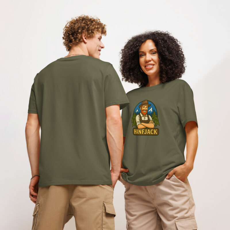 Unisex Bio-T-Shirt mit Rippkragen - Hanfjack Logo – Bild 10