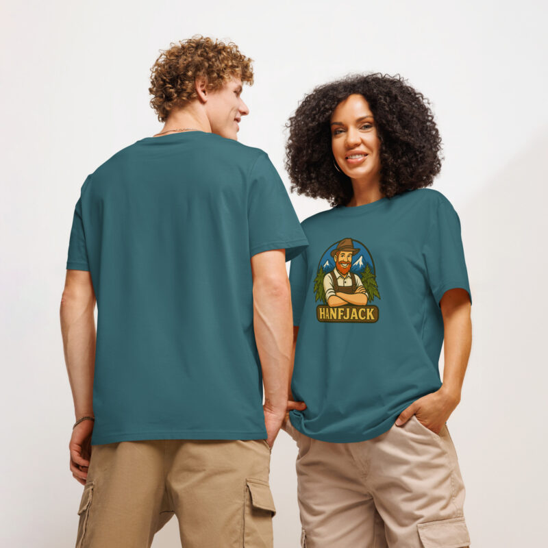 Unisex Bio-T-Shirt mit Rippkragen - Hanfjack Logo – Bild 9
