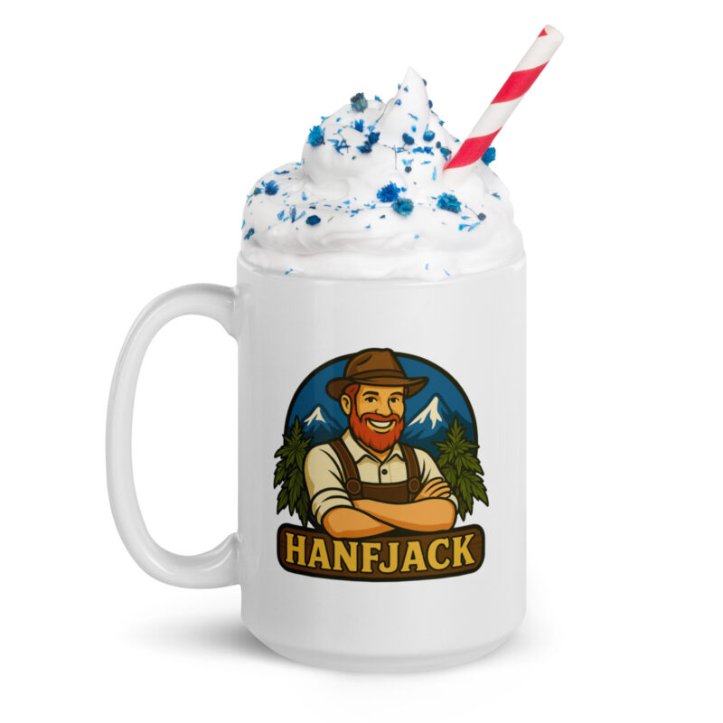 Weiße, glänzende Tasse - Hanfjack Logo – Bild 3