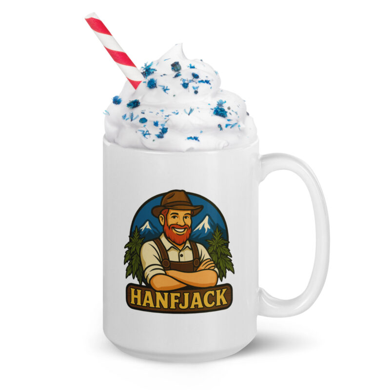 Weiße, glänzende Tasse - Hanfjack Logo – Bild 4