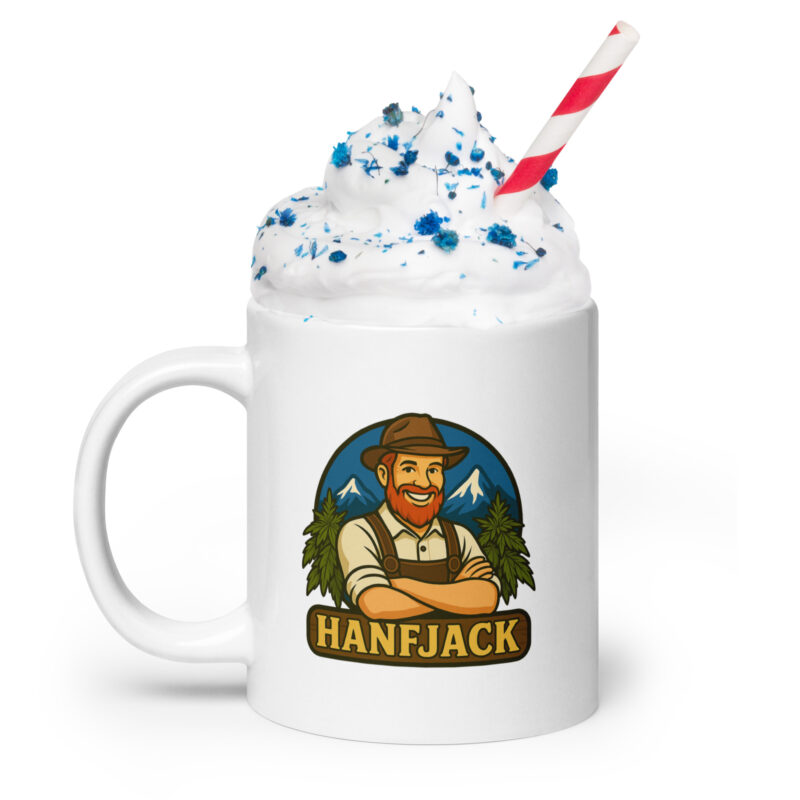 Weiße, glänzende Tasse - Hanfjack Logo – Bild 5